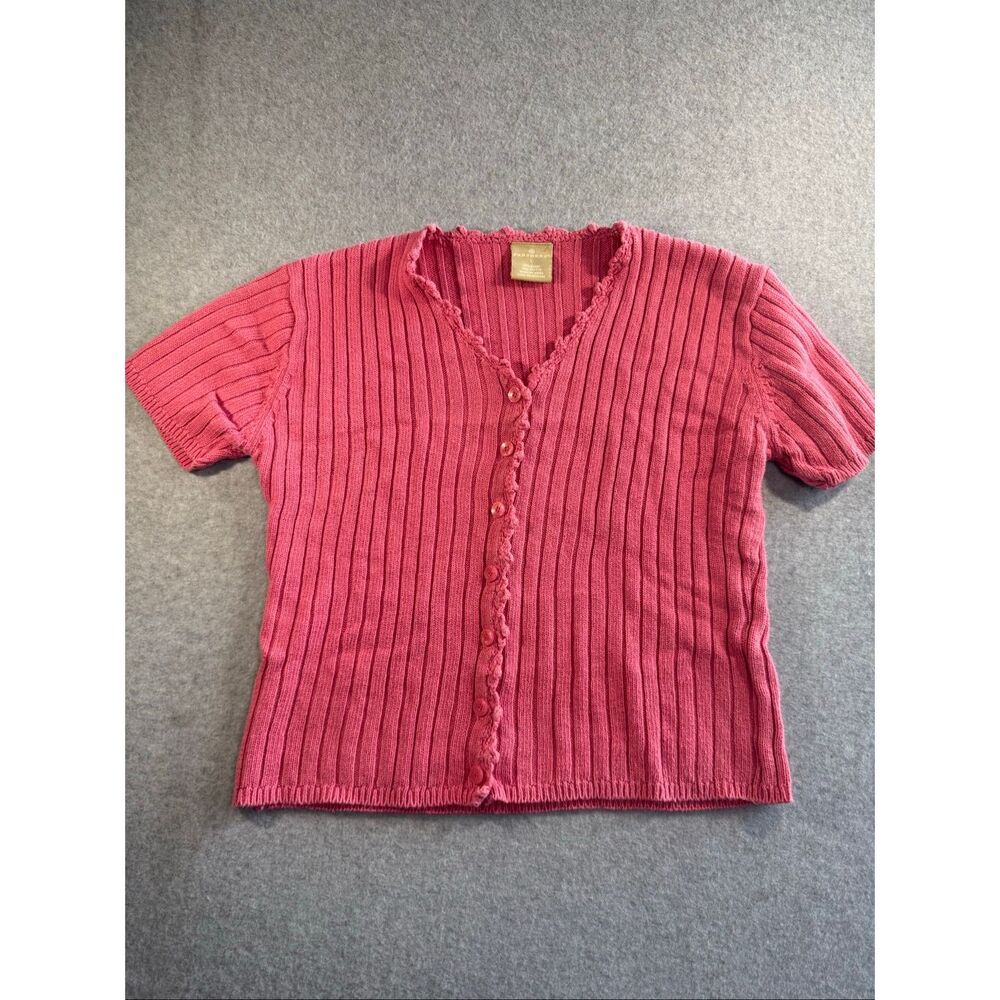 Partners pink ribbed button front short sleeve top large